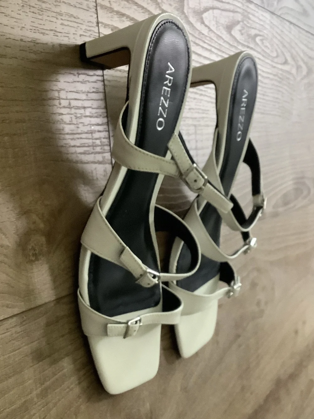 Arezzo Cream Strappy Mid Block Heel Sandals